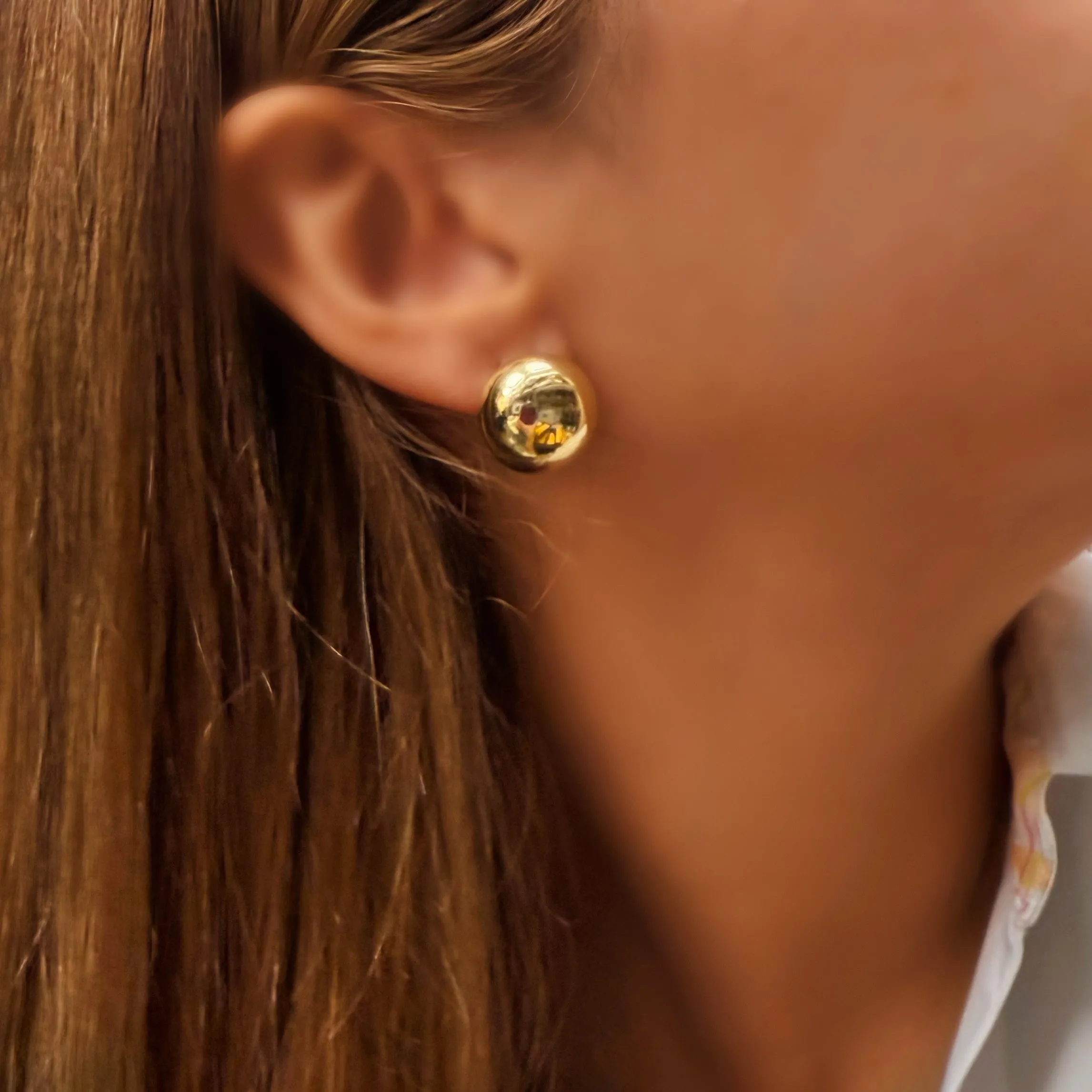 14K Yellow Gold Button Earrings