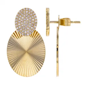 14K Yellow Post Diamonds Earrings with Gold Fluted Jackets