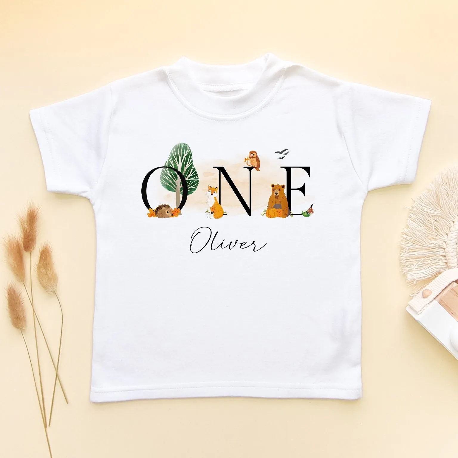 1st Birthday Woodland Animals Personalised Toddler & Kids T Shirt