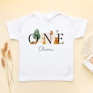 1st Birthday Woodland Animals Personalised Toddler & Kids T Shirt