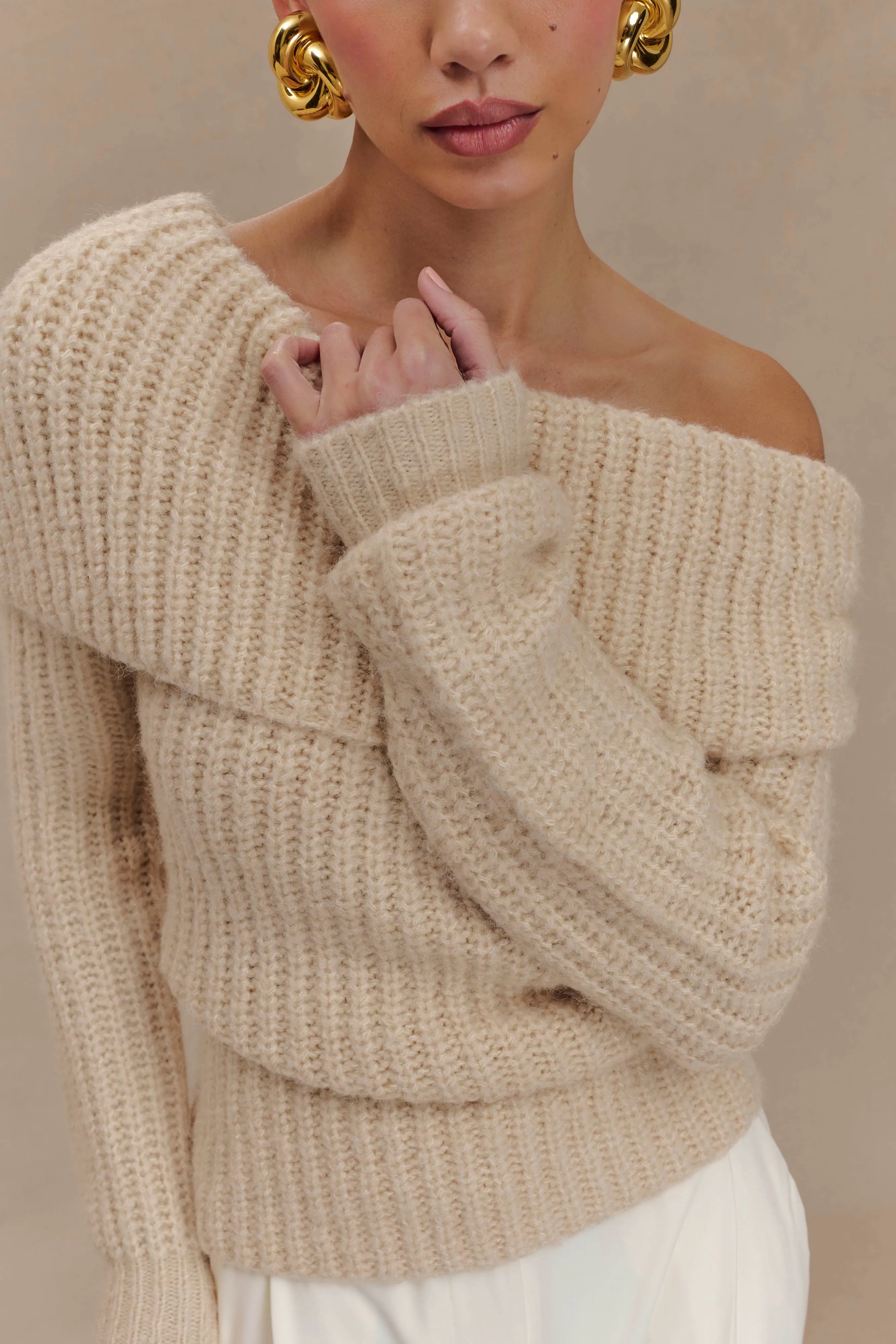 Alicia Off Shoulder Knit Top - Cream