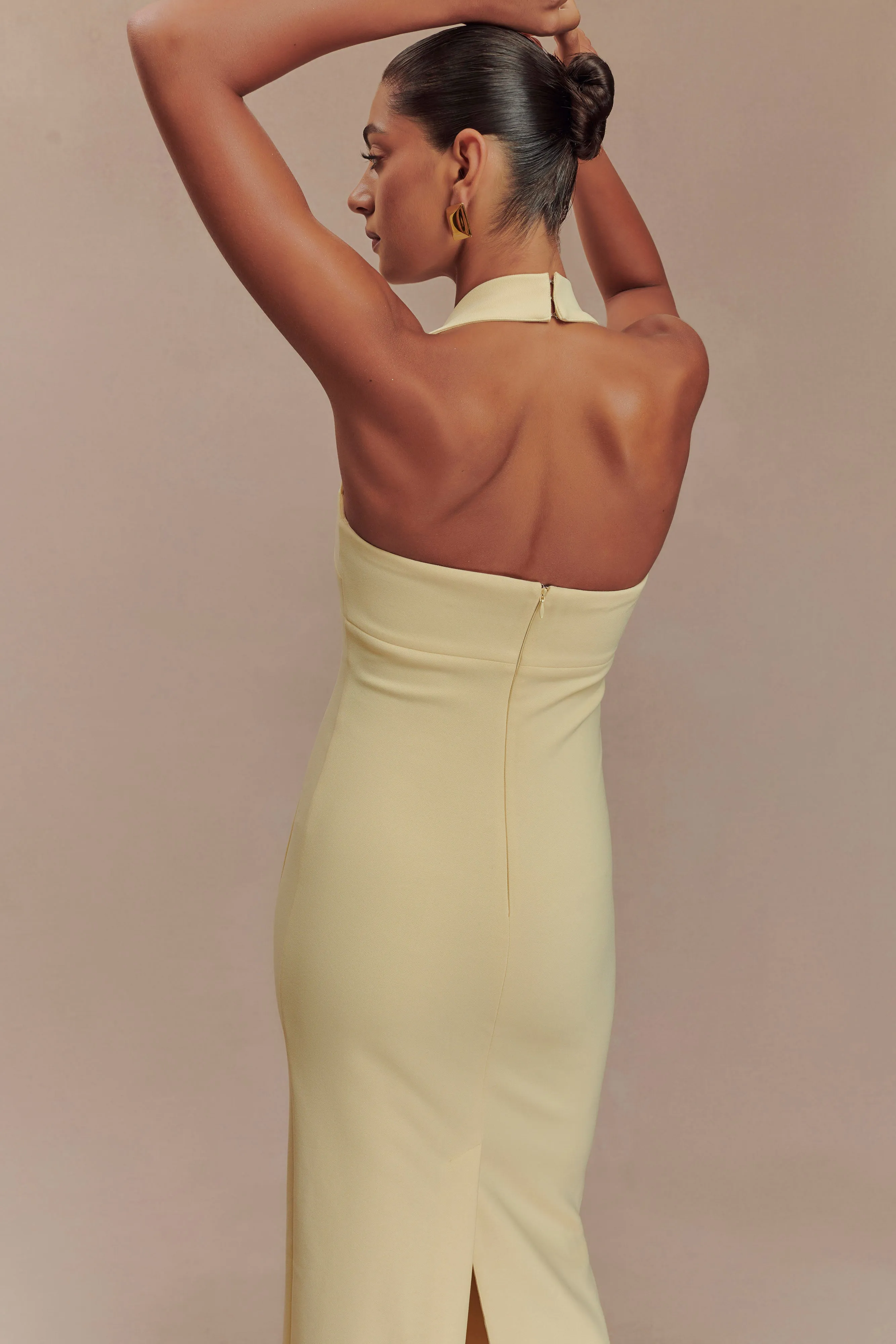 Amelita Suiting Halter Midi Dress - Pale Lemon