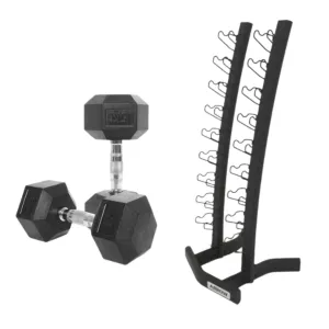 ARROW® 2-10kg Rubber Hex Dumbbell Package with Rack (2-10kg Pair)