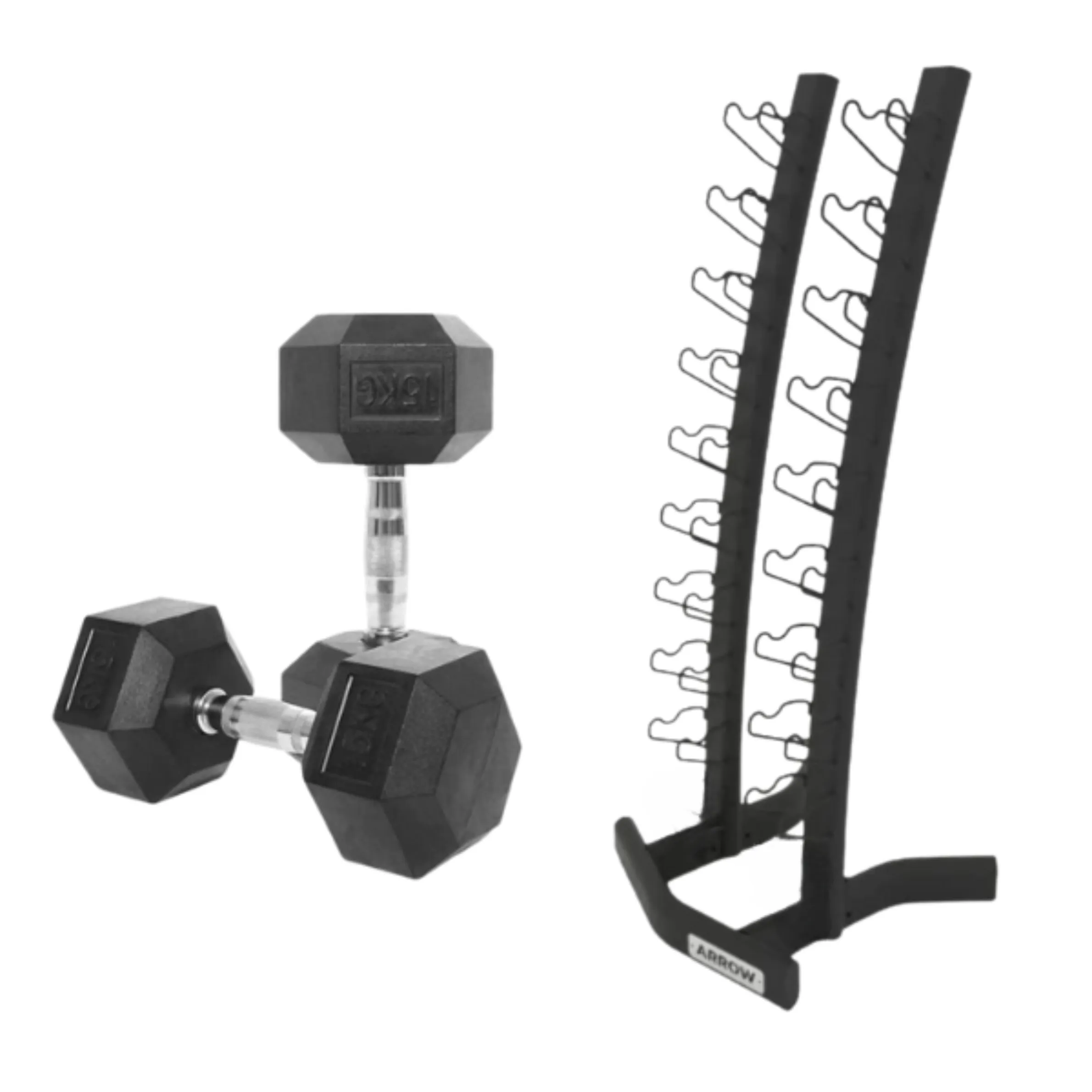 ARROW® 2-10kg Rubber Hex Dumbbell Package with Rack (2-10kg Pair)