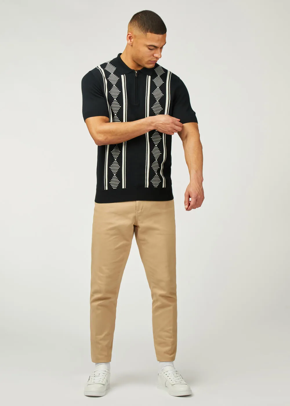 Ben Sherman Argyle Jacquard Polo Black