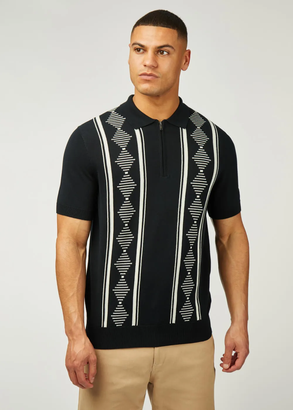 Ben Sherman Argyle Jacquard Polo Black