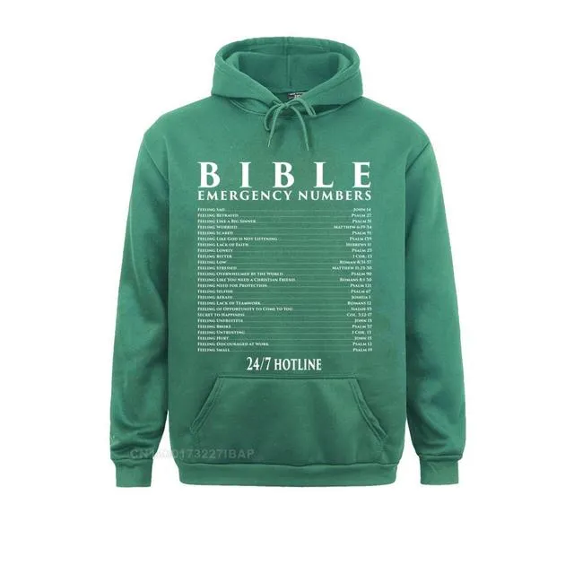BIBLE EMERGENCY NUMBERS COOL CHRISTIAN SHIRTS SUMMER HOODIES SUMMER/FALL MEN&#39;S SWEATSHIRTS FITNESS CLOTHES ON SALE