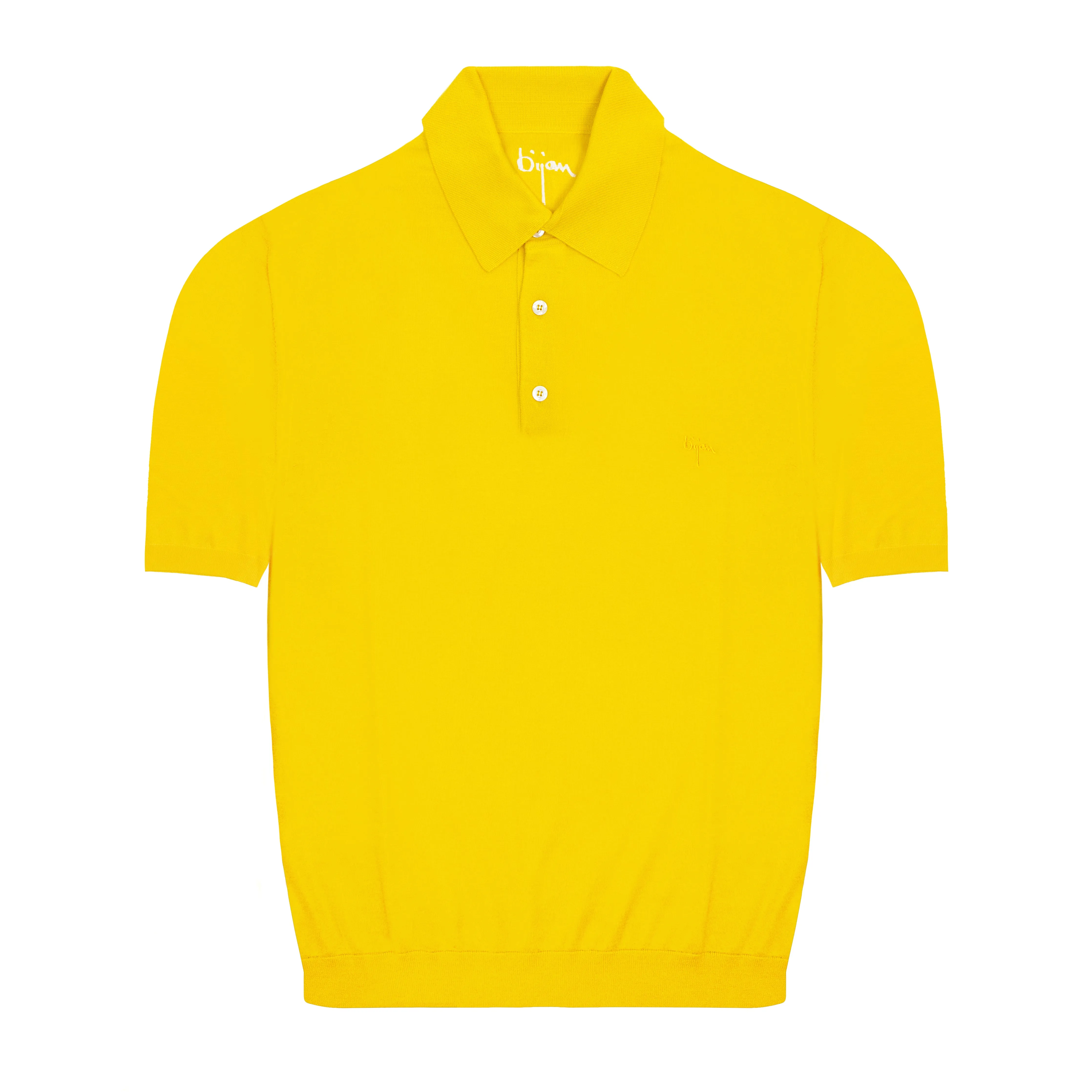 Bijan Yellow Short Sleeve Pure Silk Polo Shirt