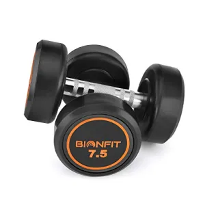 BIONFIT Rubber Coated Professional | 7.5 Kg Round Dumbbells | Highly Durable Long Lasting | Helps to Improve Fitness Goals (Set of 2 , Black )