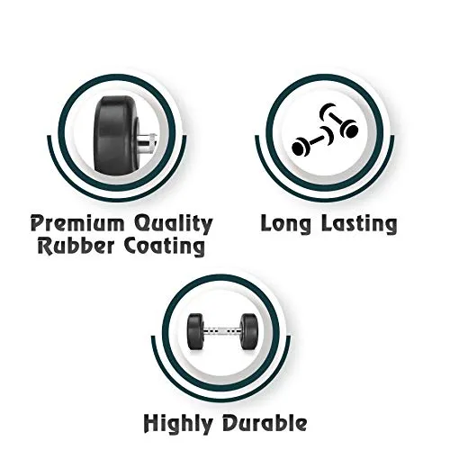 BIONFIT Rubber Coated Professional | 7.5 Kg Round Dumbbells | Highly Durable Long Lasting | Helps to Improve Fitness Goals (Set of 2 , Black )