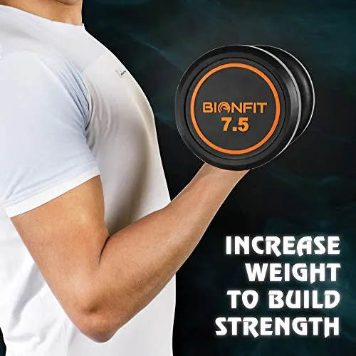 BIONFIT Rubber Coated Professional | 7.5 Kg Round Dumbbells | Highly Durable Long Lasting | Helps to Improve Fitness Goals (Set of 2 , Black )