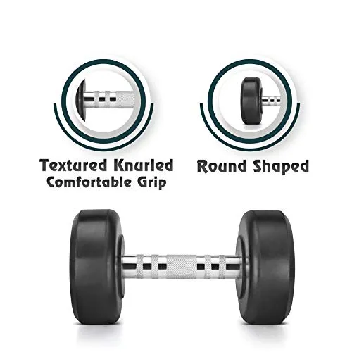 BIONFIT Rubber Coated Professional | 7.5 Kg Round Dumbbells | Highly Durable Long Lasting | Helps to Improve Fitness Goals (Set of 2 , Black )