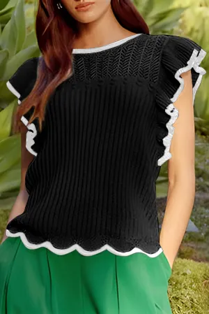 Black Crochet Eyelet Flounce Tank Top
