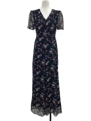 Black Floral Print Puff-Sleeve Flare Jumpsuit