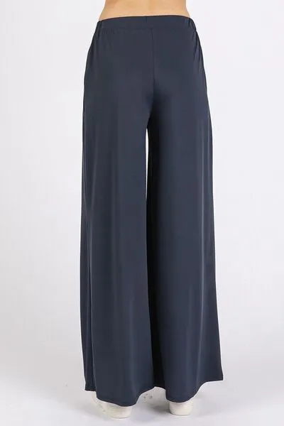 Blue Yoga Air Stretch Elastic Waist Wide Leg Pants