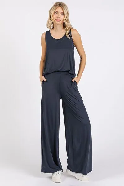 Blue Yoga Air Stretch Elastic Waist Wide Leg Pants