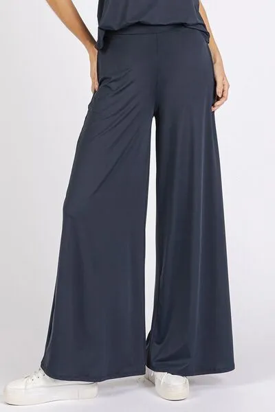 Blue Yoga Air Stretch Elastic Waist Wide Leg Pants