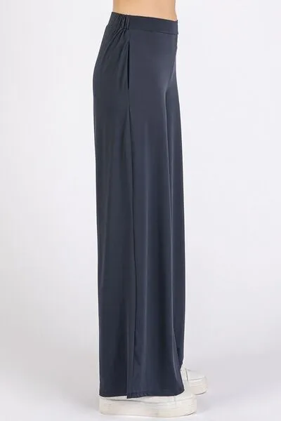 Blue Yoga Air Stretch Elastic Waist Wide Leg Pants