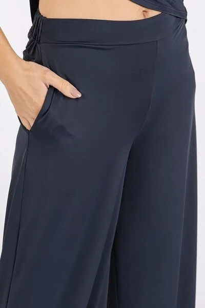 Blue Yoga Air Stretch Elastic Waist Wide Leg Pants