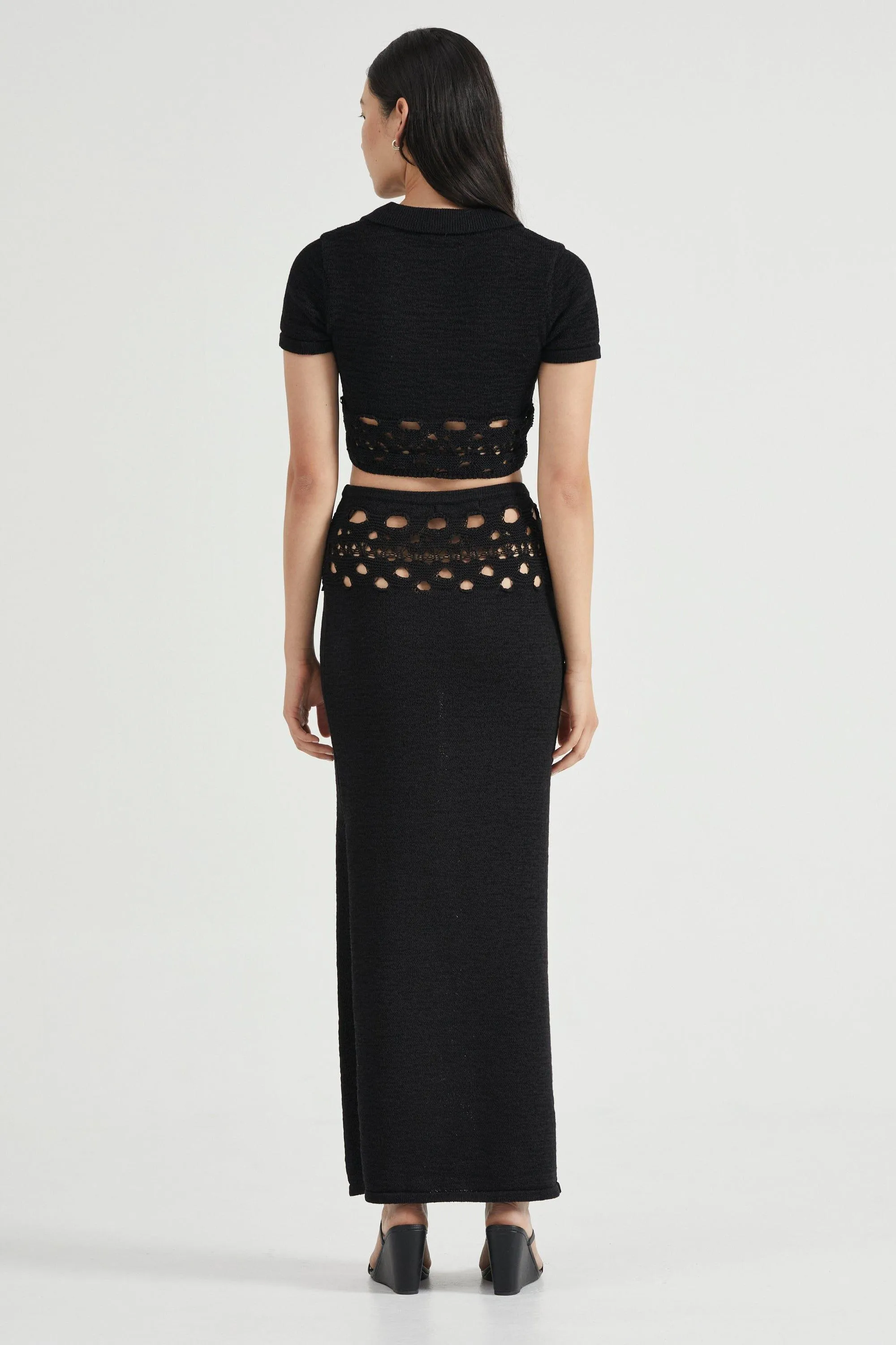 BREAK AWAY KNIT POLO TOP | BLACK