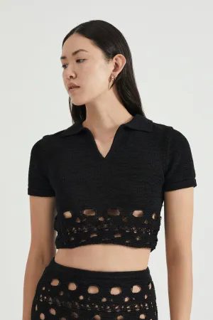 BREAK AWAY KNIT POLO TOP | BLACK