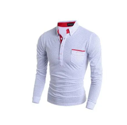 British Style Men Polo Shirt Homme Cotton Tops Polka Dot with Pocket Fashion Fitness Mens Long Sleeved Shirts Camisa Polo