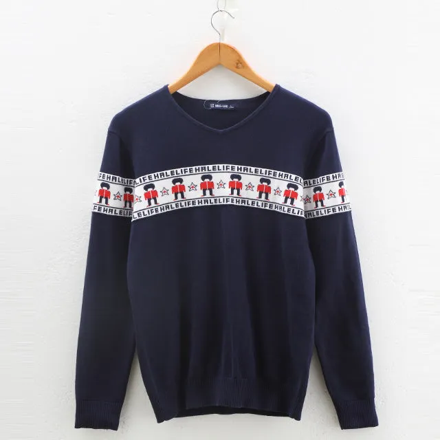 Celucasn HALE LIFE 2018 Mens Sweaters Pullovers V Neck Striped England Soilders Graphic Preppy Style Fashion Shirts H6QI6377