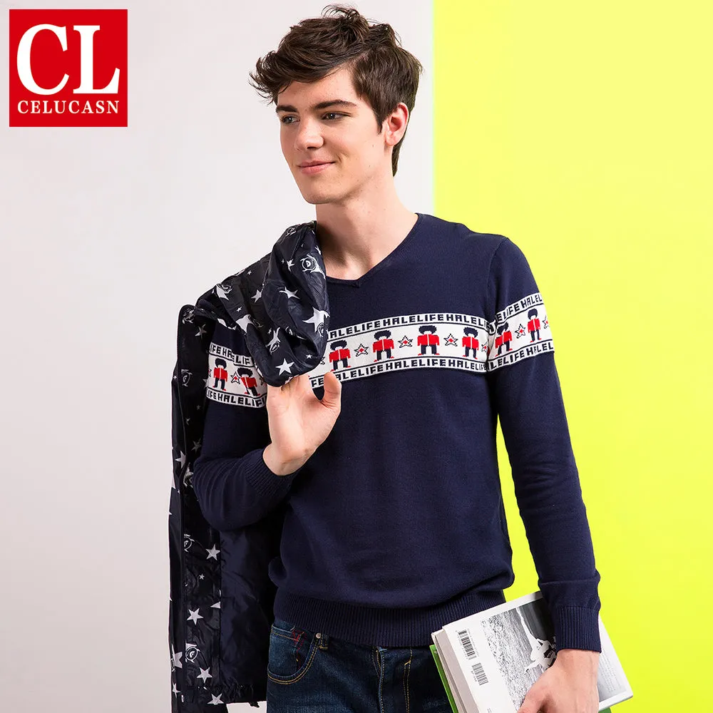 Celucasn HALE LIFE 2018 Mens Sweaters Pullovers V Neck Striped England Soilders Graphic Preppy Style Fashion Shirts H6QI6377