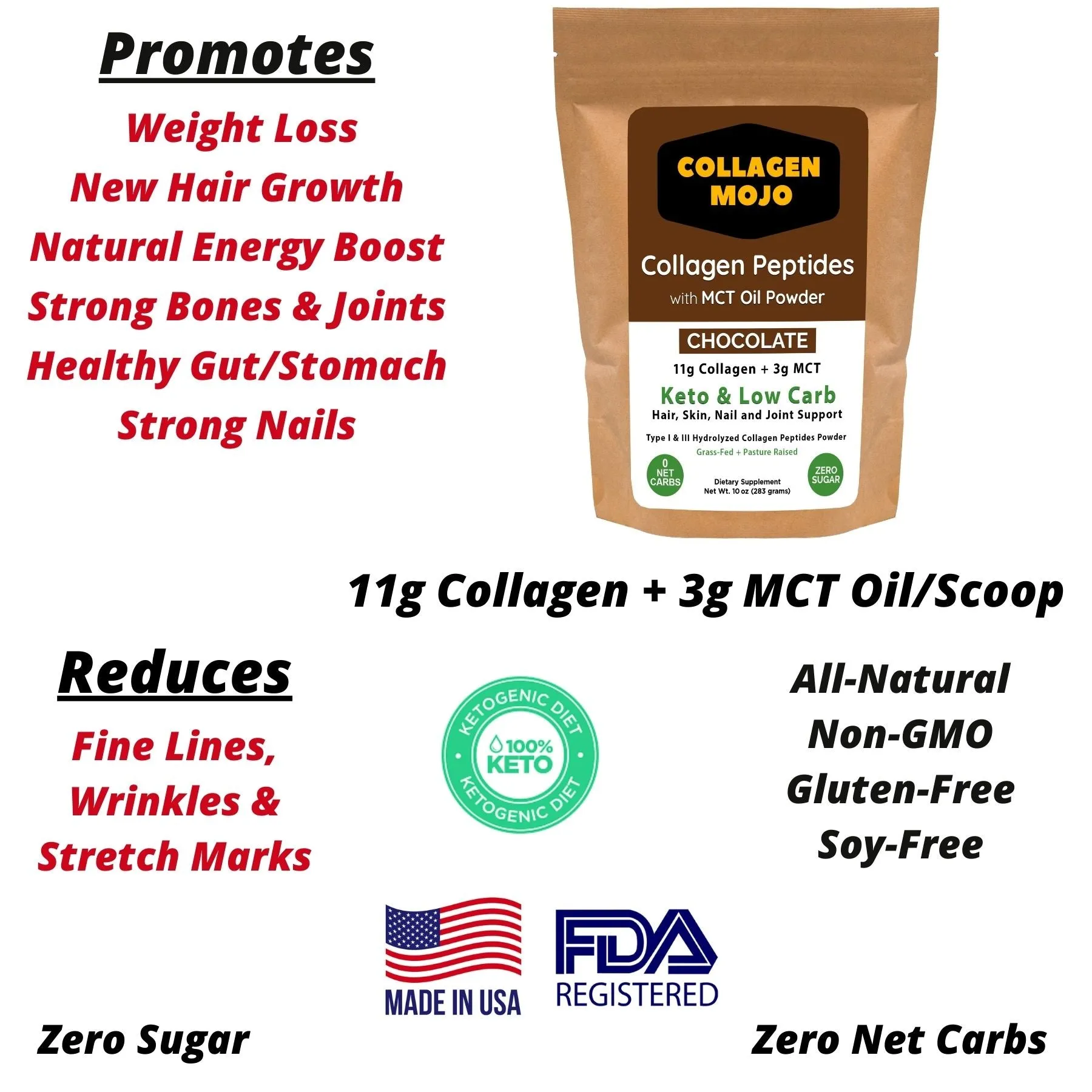 Chocolate Collagen Mojo with MCT Oil Powder - 10 oz.