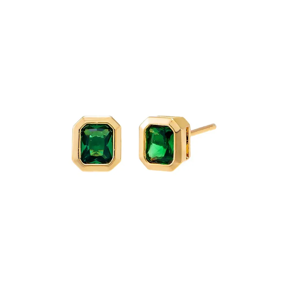 Colored Bezel Baguette Stud Earring
