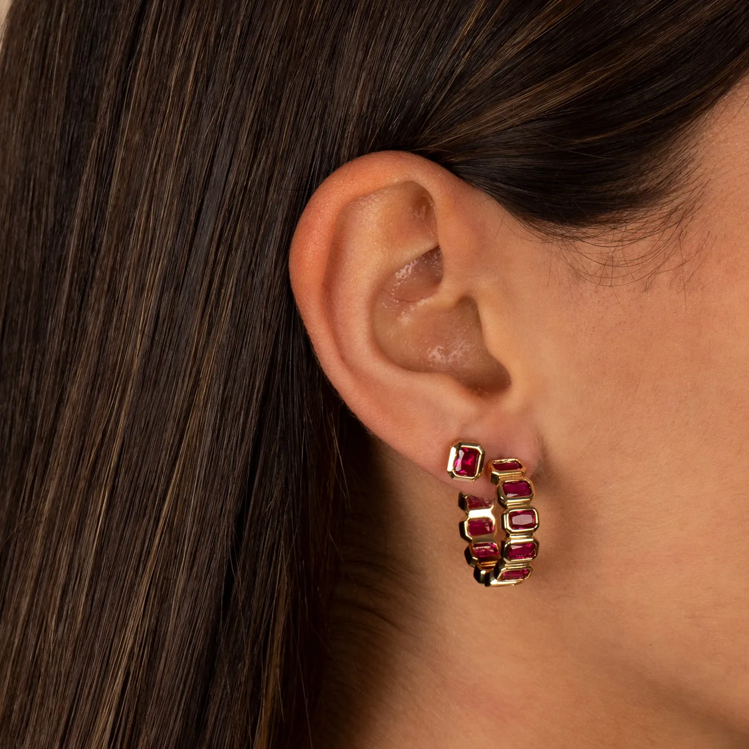 Colored Bezel Baguette Stud Earring