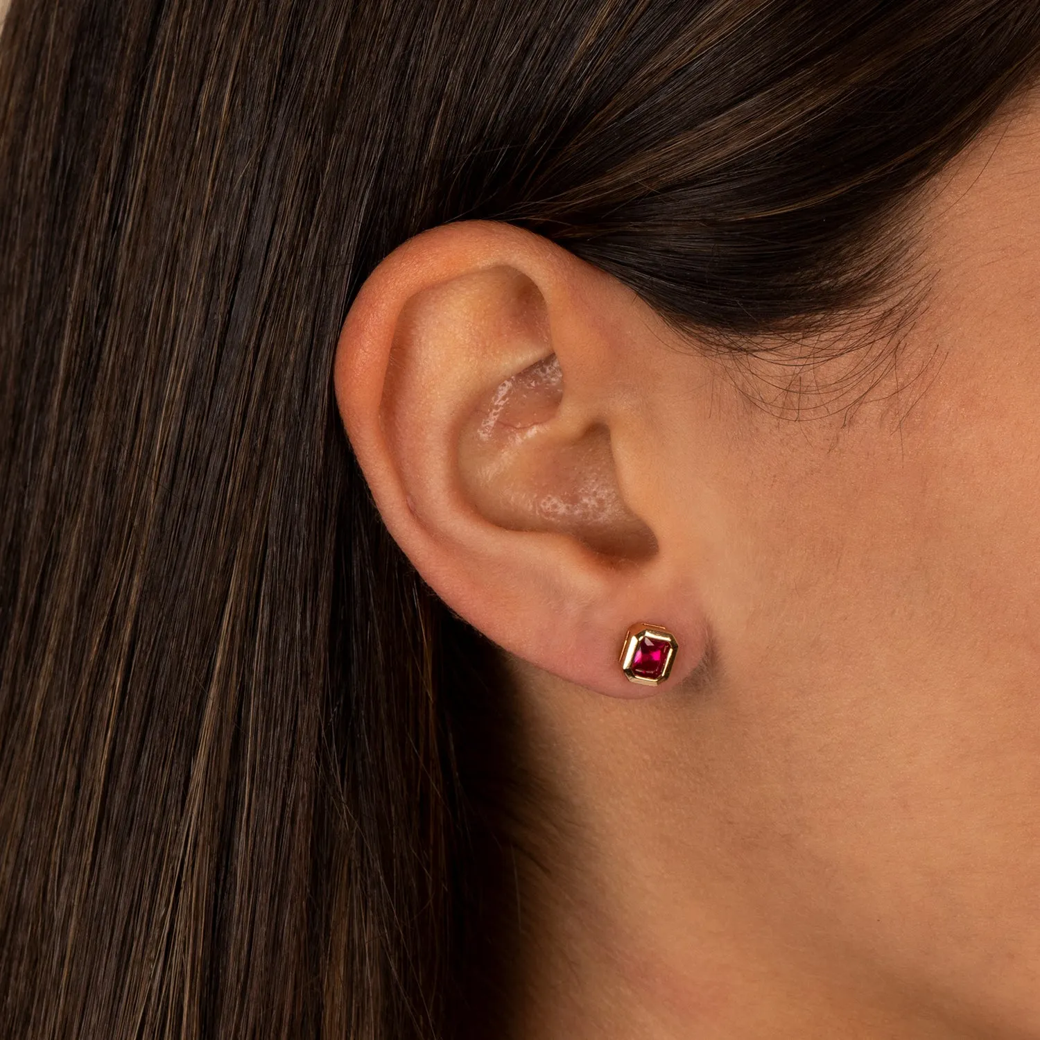 Colored Bezel Baguette Stud Earring