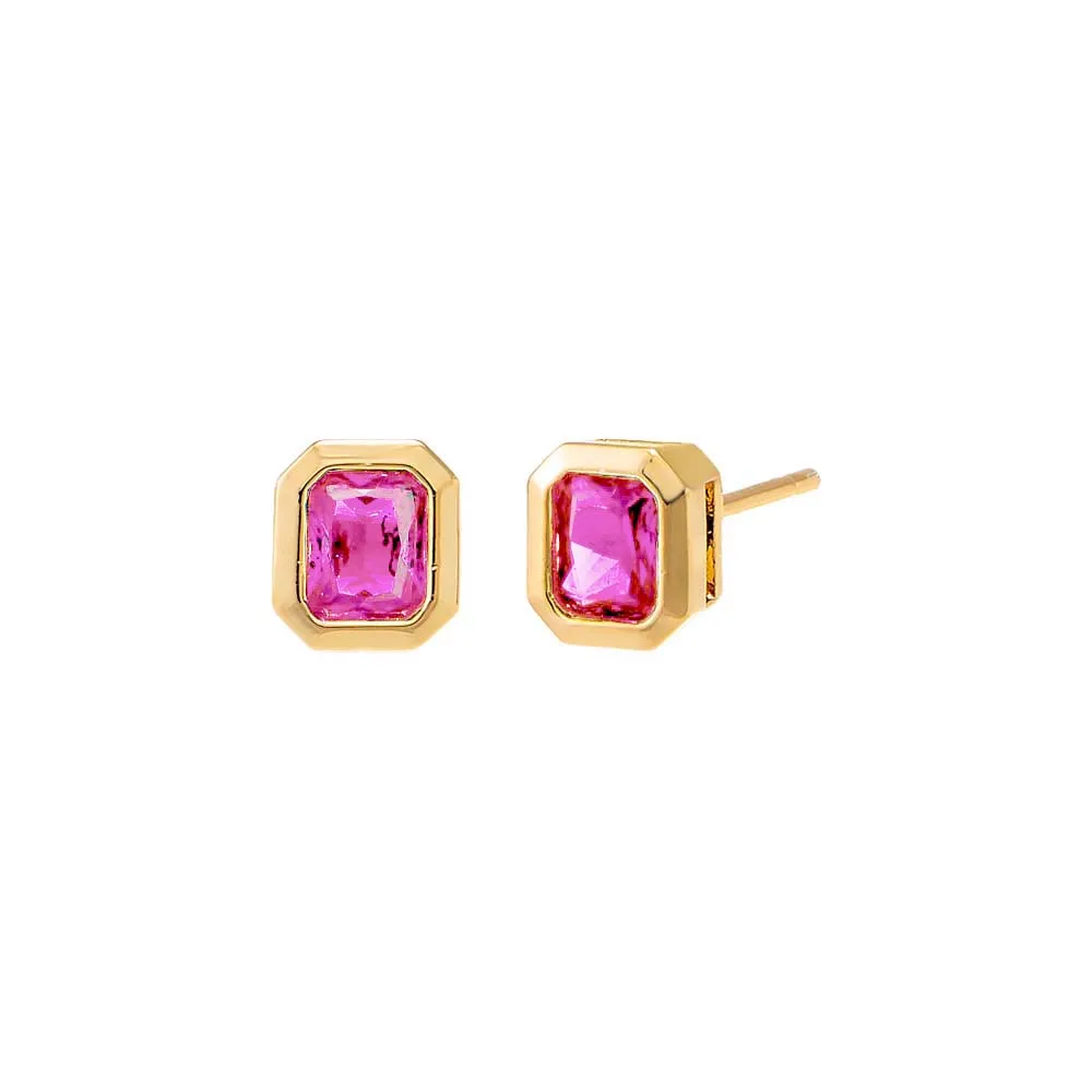 Colored Bezel Baguette Stud Earring