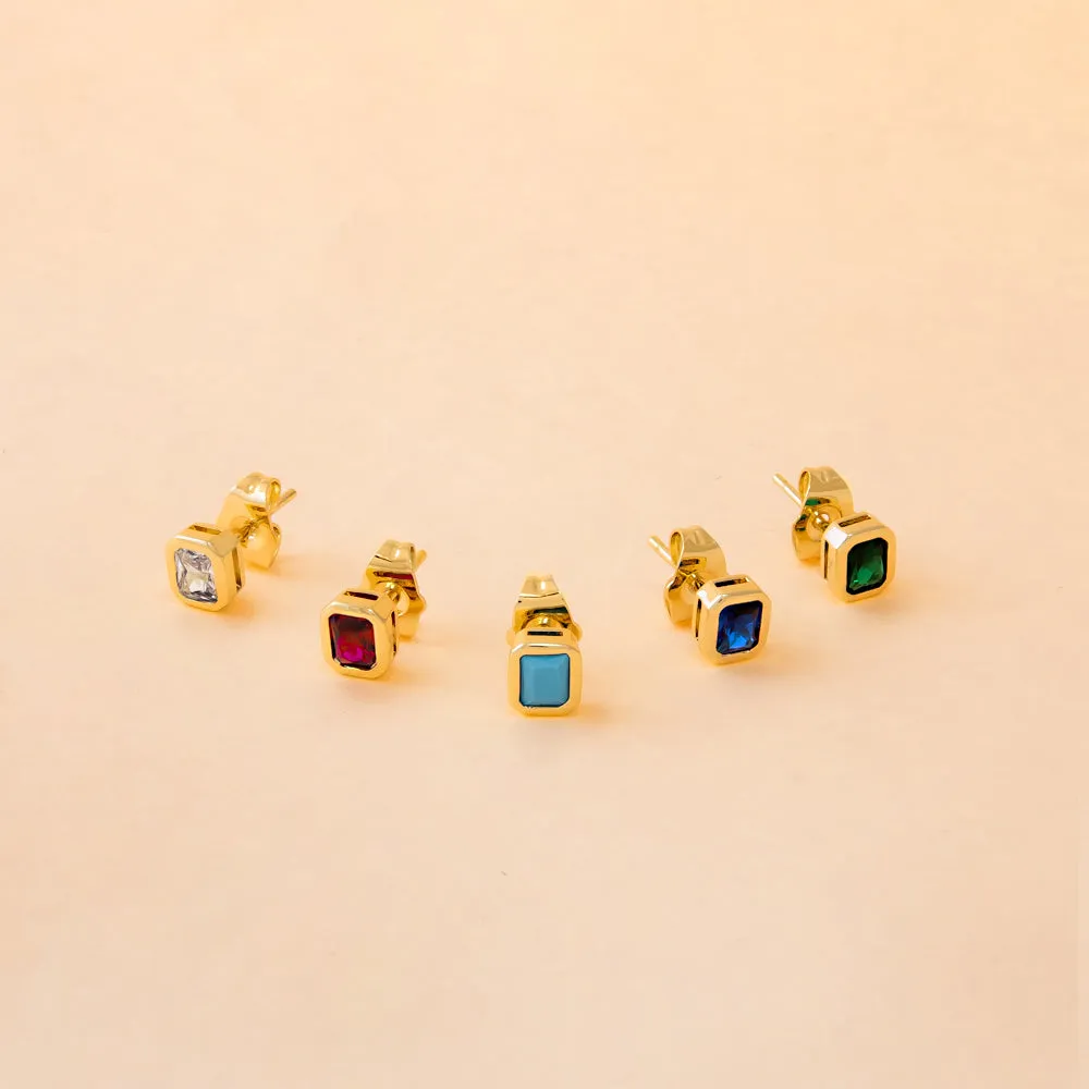 Colored Bezel Baguette Stud Earring