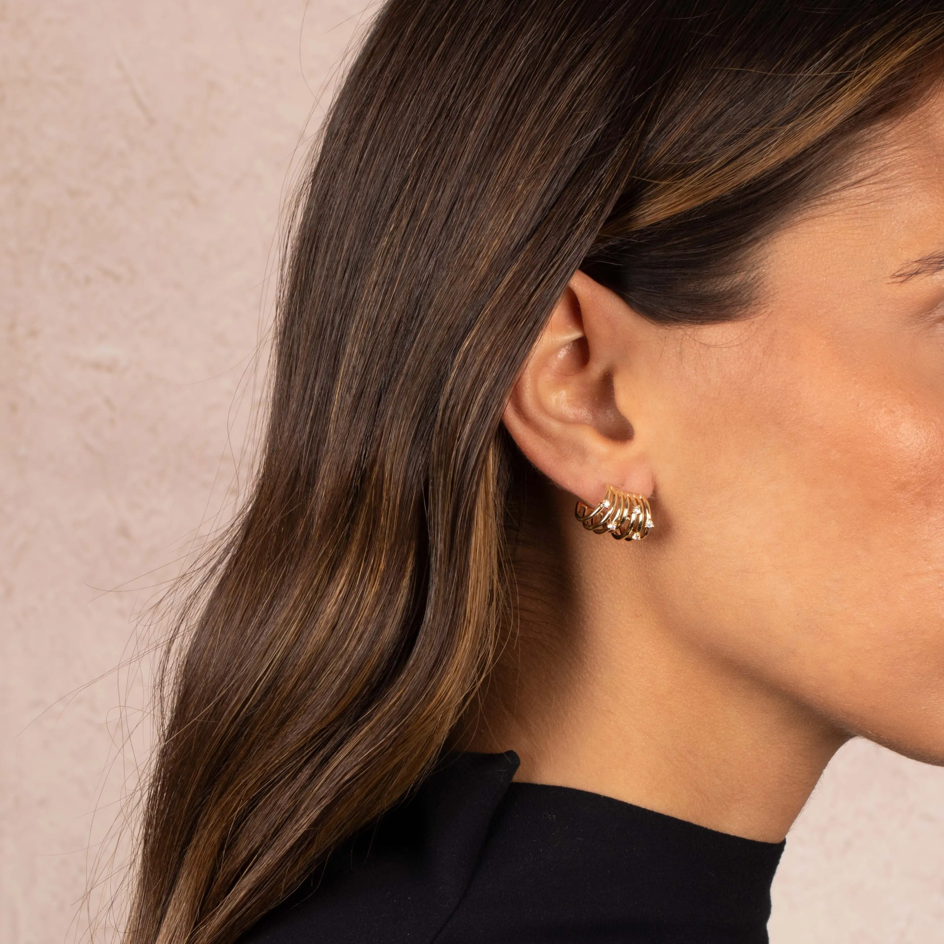 CZ Multi Row Cage Stud Earring