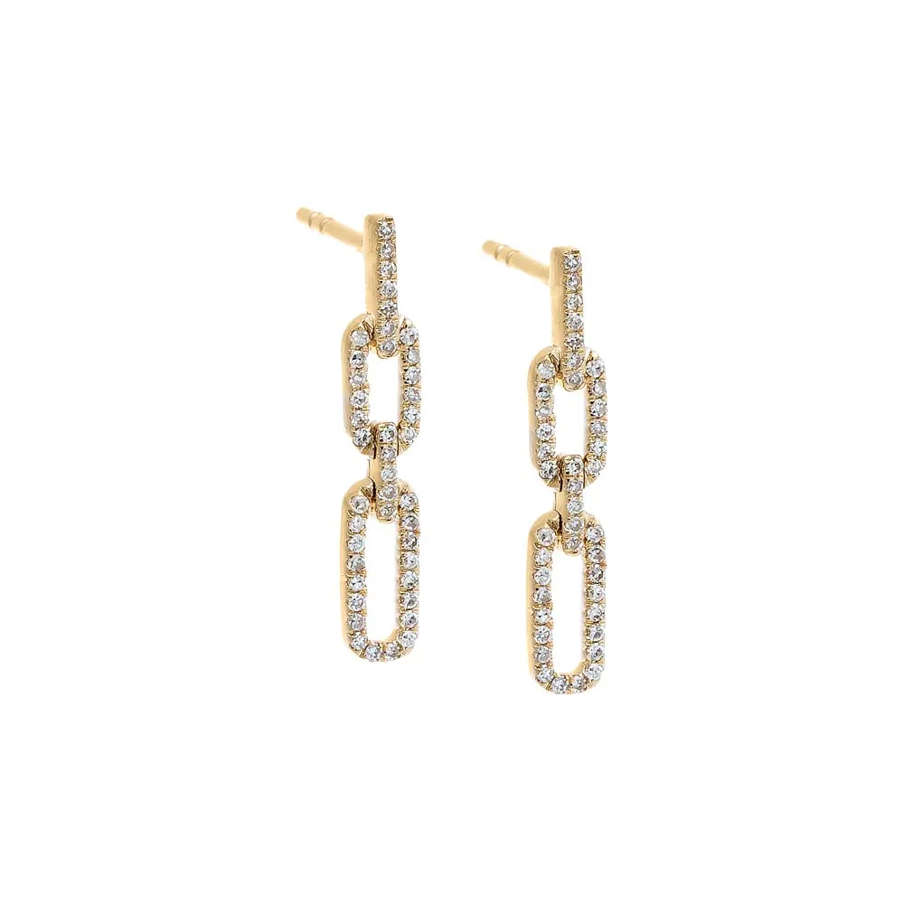 Diamond Pave Open Box Link Drop Stud Earring 14K