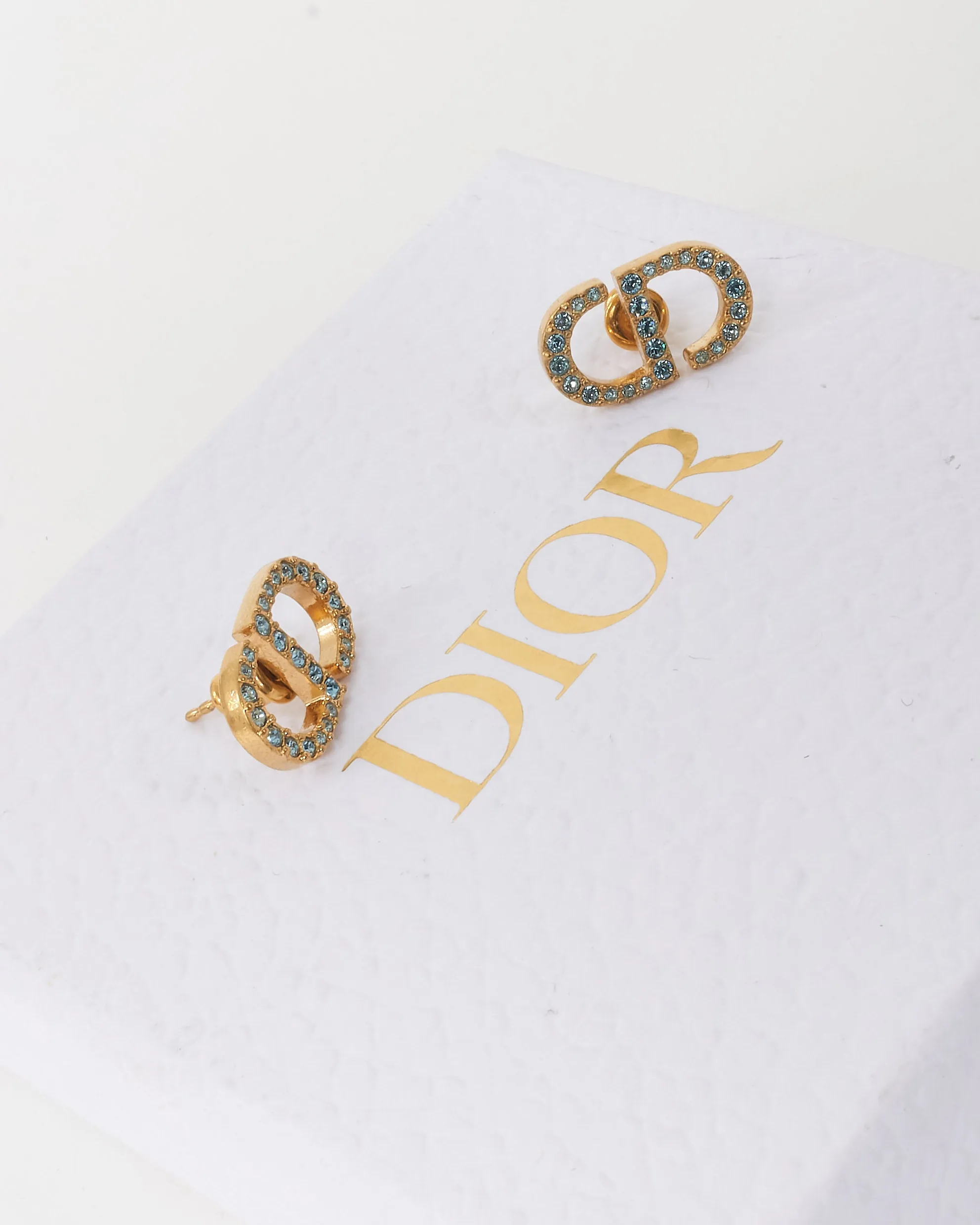 Dior Gold Crystal Petit CD Logo Stud Earrings