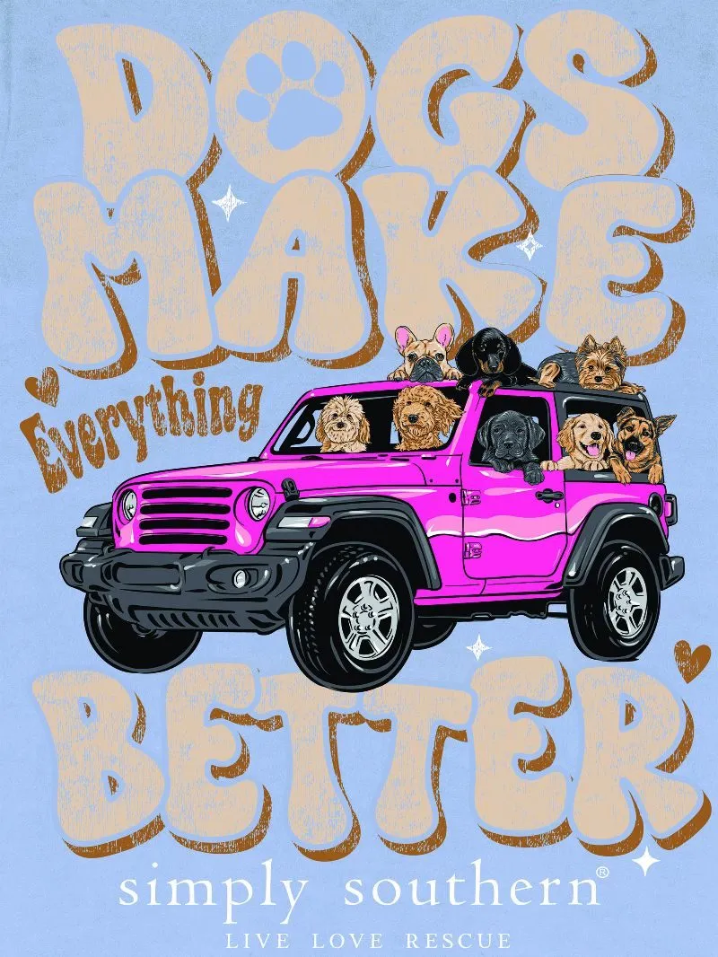 'Dogs Make Everything Better' Mineral Wash Short Sleeve Tee by Simply Southern (Ships Mid-March)