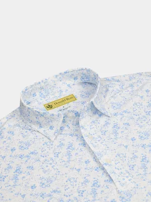 Donald Ross Classic Fit Mens Flowers in the Wind Polo - WHITE/ICE LAKE
