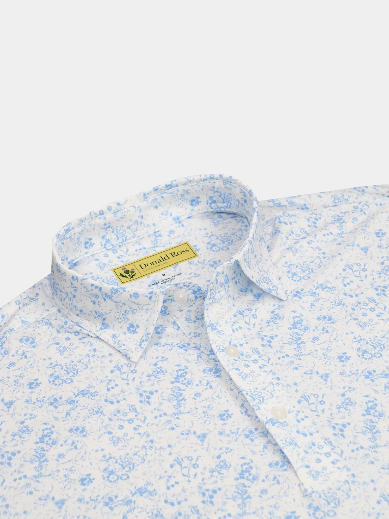 Donald Ross Classic Fit Mens Flowers in the Wind Polo - WHITE/ICE LAKE