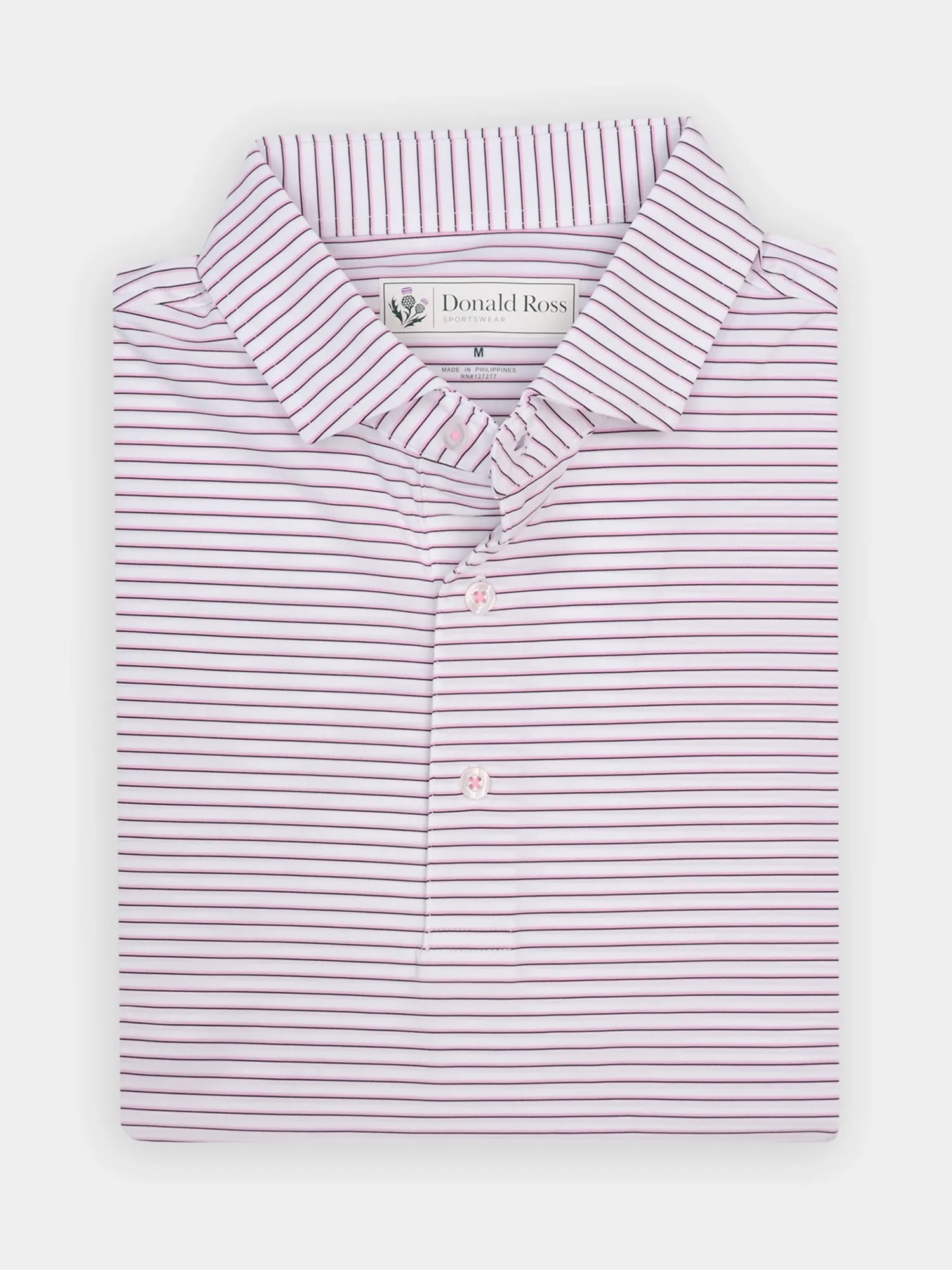 Donald Ross Mens Classic Fit NANTUCKET Polo - WHITE / PINKBERRY
