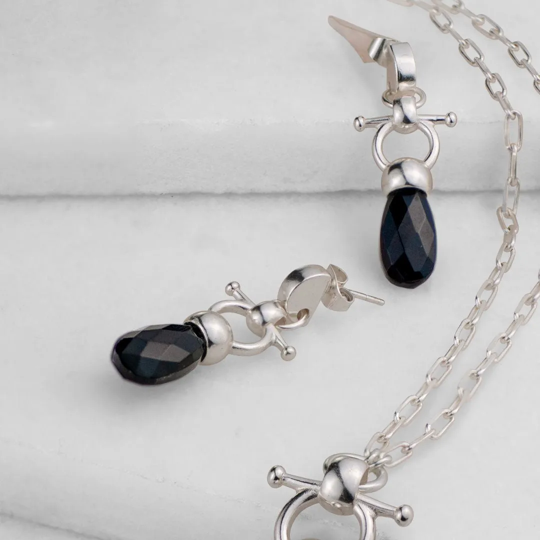 Droplette - Snaffle Bit Black Onyx Stone and Sterling Silver Earring
