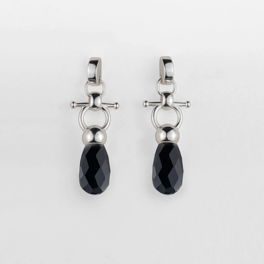 Droplette - Snaffle Bit Black Onyx Stone and Sterling Silver Earring