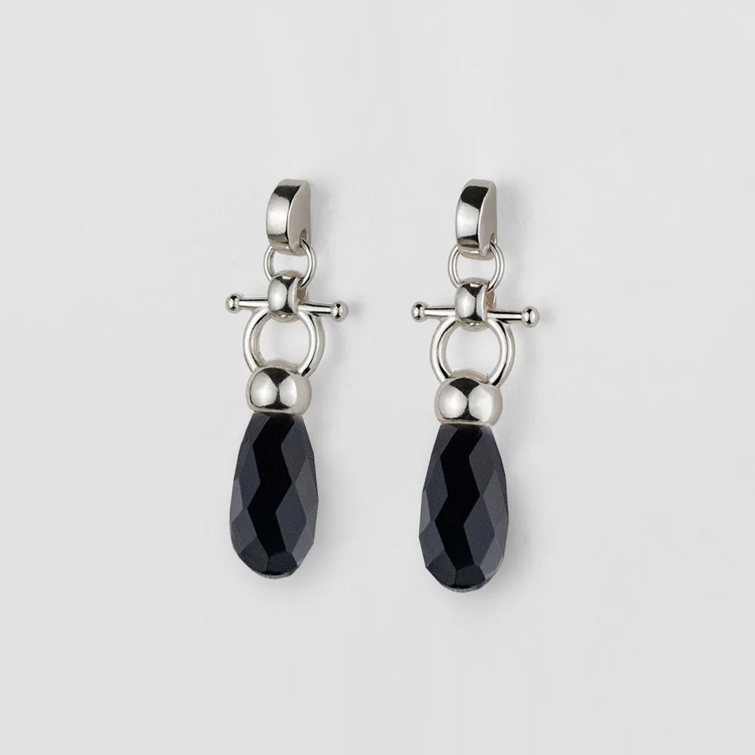 Droplette - Snaffle Bit Black Onyx Stone and Sterling Silver Earring