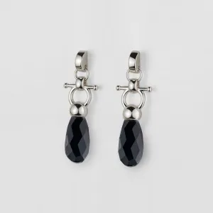 Droplette - Snaffle Bit Black Onyx Stone and Sterling Silver Earring