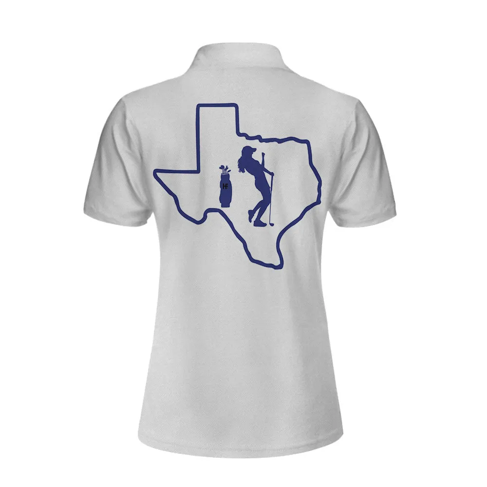 Elegant Bluebonnet Flower For Texas Golfer Short Sleeve Women Polo Shirt, White Texas Golf Shirt For Ladies