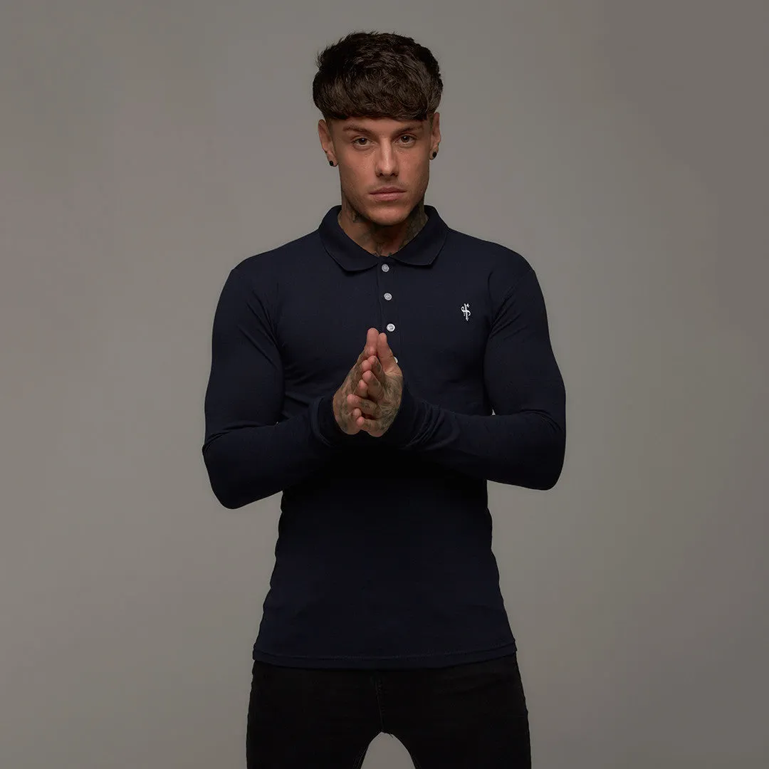 Father Sons Classic Navy Polo Long Sleeve Shirt - FSH036