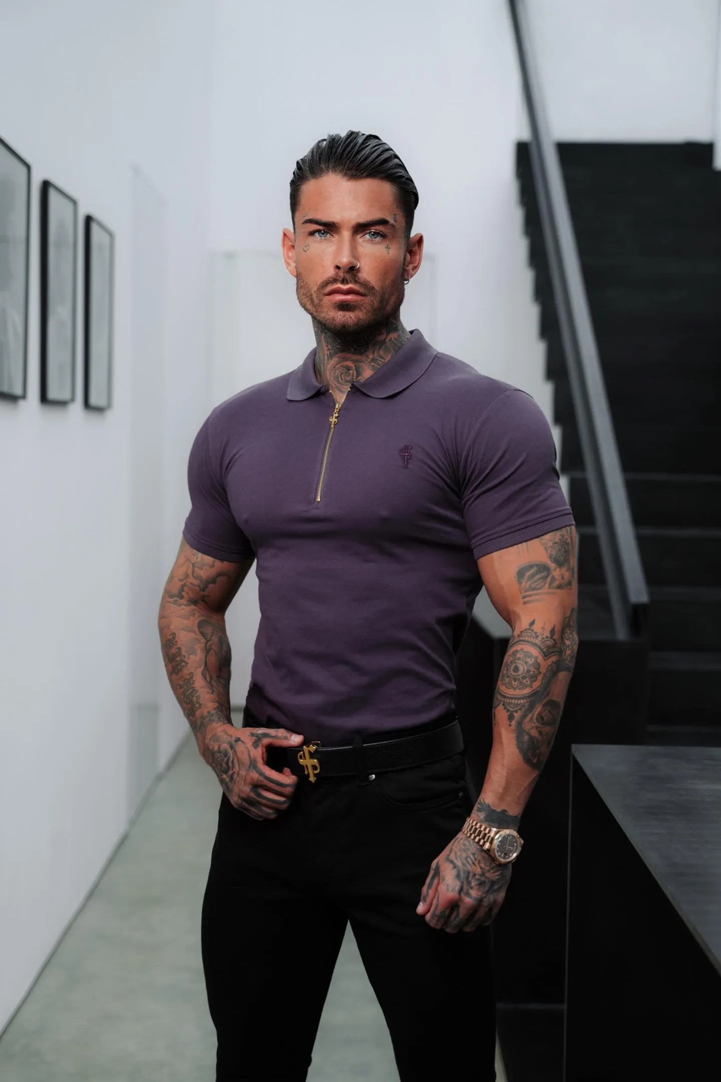 Father Sons Classic Plum and Gold Zipped Polo Shirt - FSH855