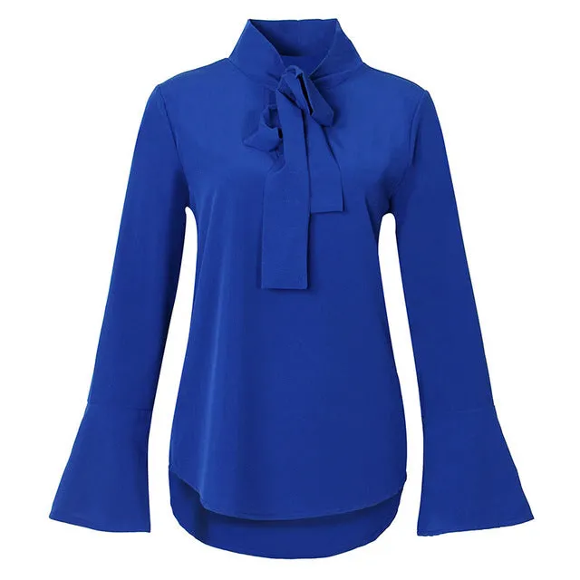 Female Autumn Blouse 2018 Women Flare Long Sleeve Bowknot Fashion Shirts Loose Casual Tops Office Shirt Blusa Work Blouses GV846