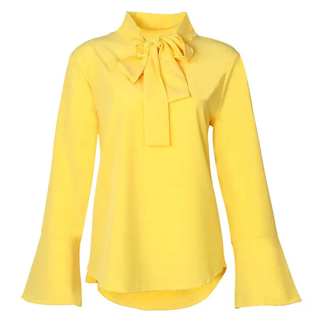 Female Autumn Blouse 2018 Women Flare Long Sleeve Bowknot Fashion Shirts Loose Casual Tops Office Shirt Blusa Work Blouses GV846